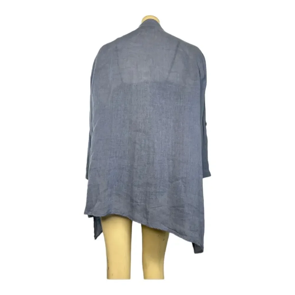 Caroline Rose Button-Down stand collar 100 % Tissue-Linen Shirt size large